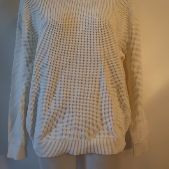 Mens Club Monaco White Thick Waffle Knit Cotton Blend Pullover Sweater L * - Picture 7 of 10